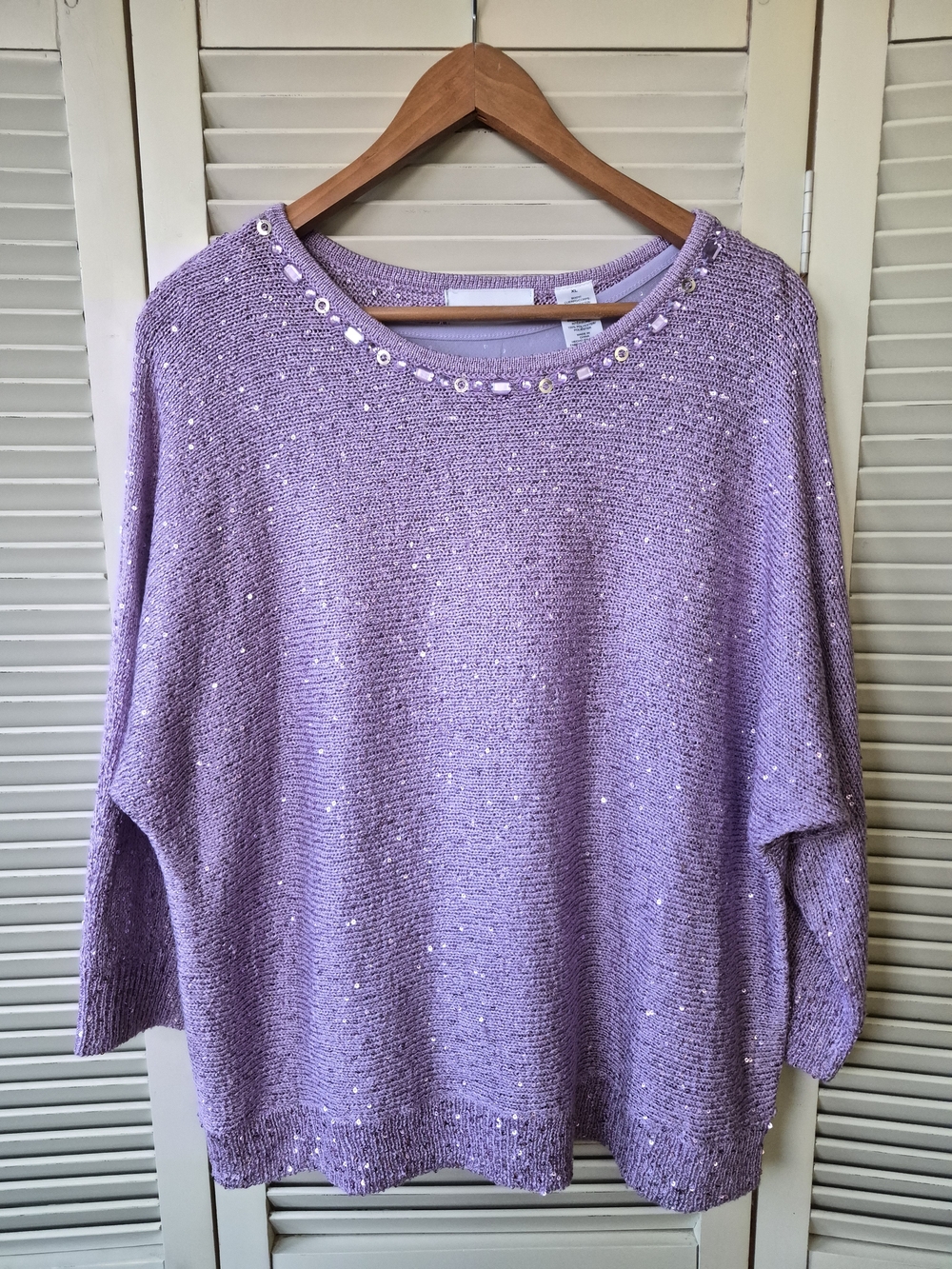 Alfred Dunner Lavender Sequin Crewneck Sweater Size XL